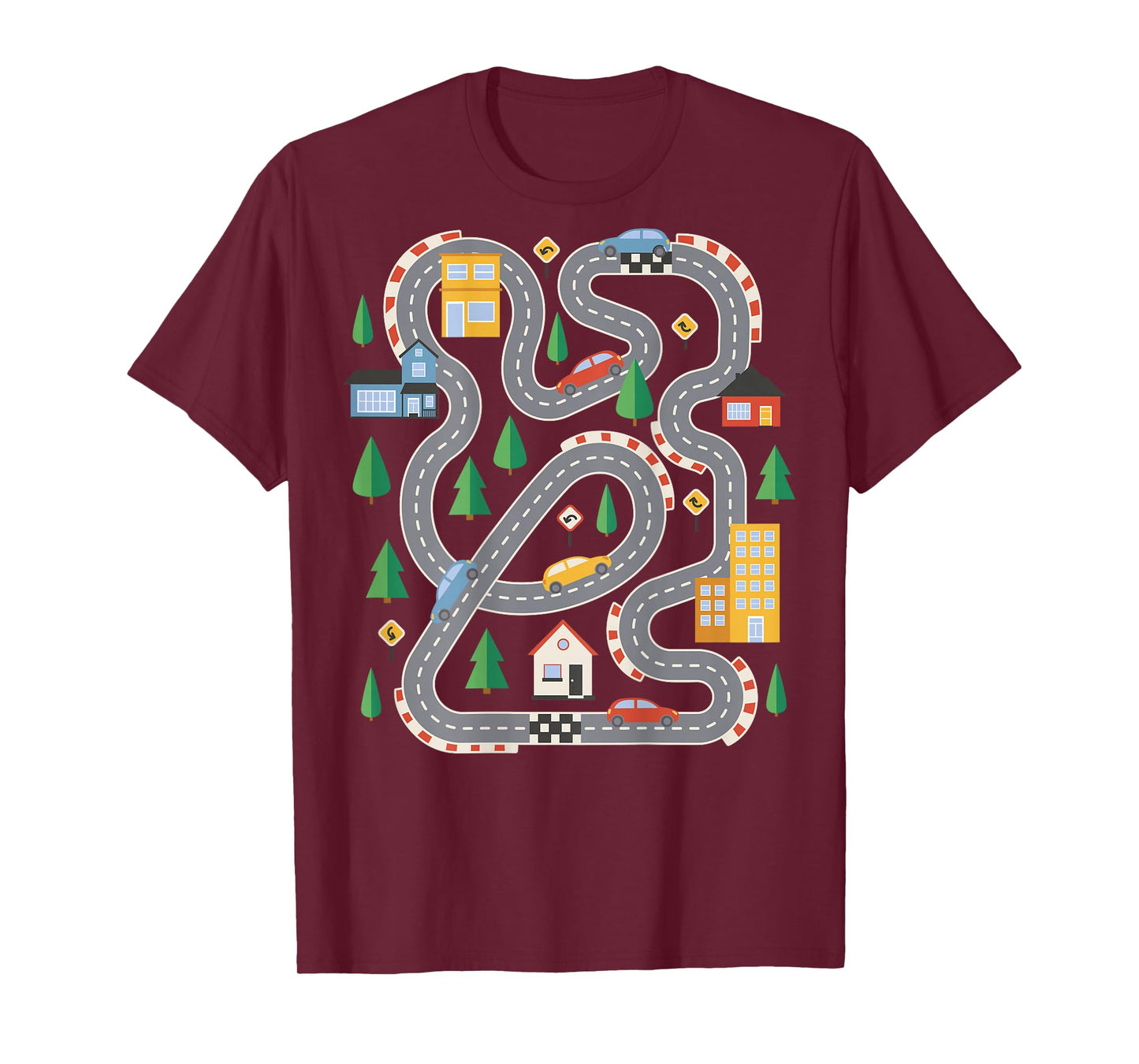 Cool Playmat Car Race Track On Back Cute Toddler Fathers Day T-Shirt