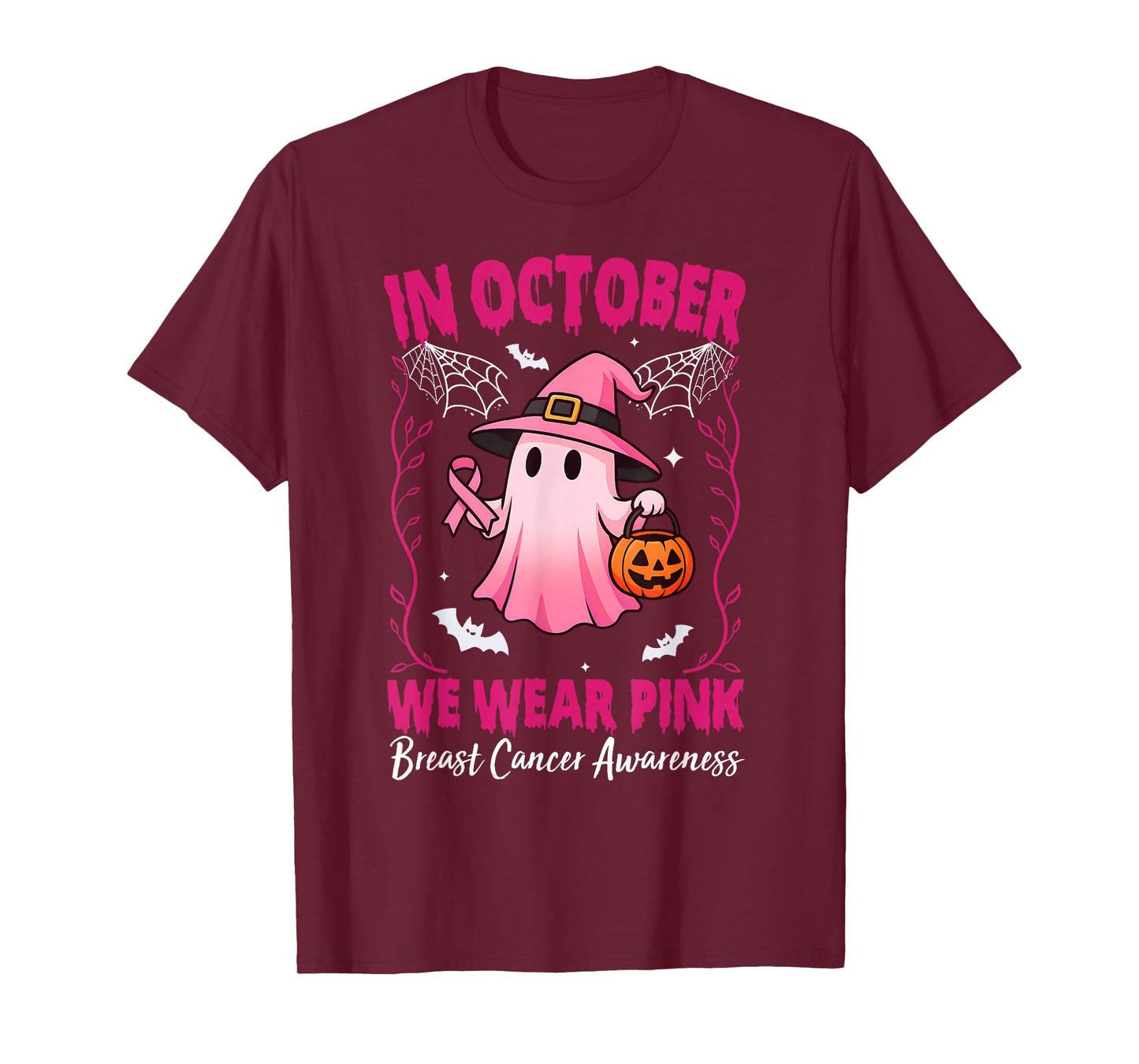 in October We Wear Pink Breast Cancer Awareness Halloween T-Shirt