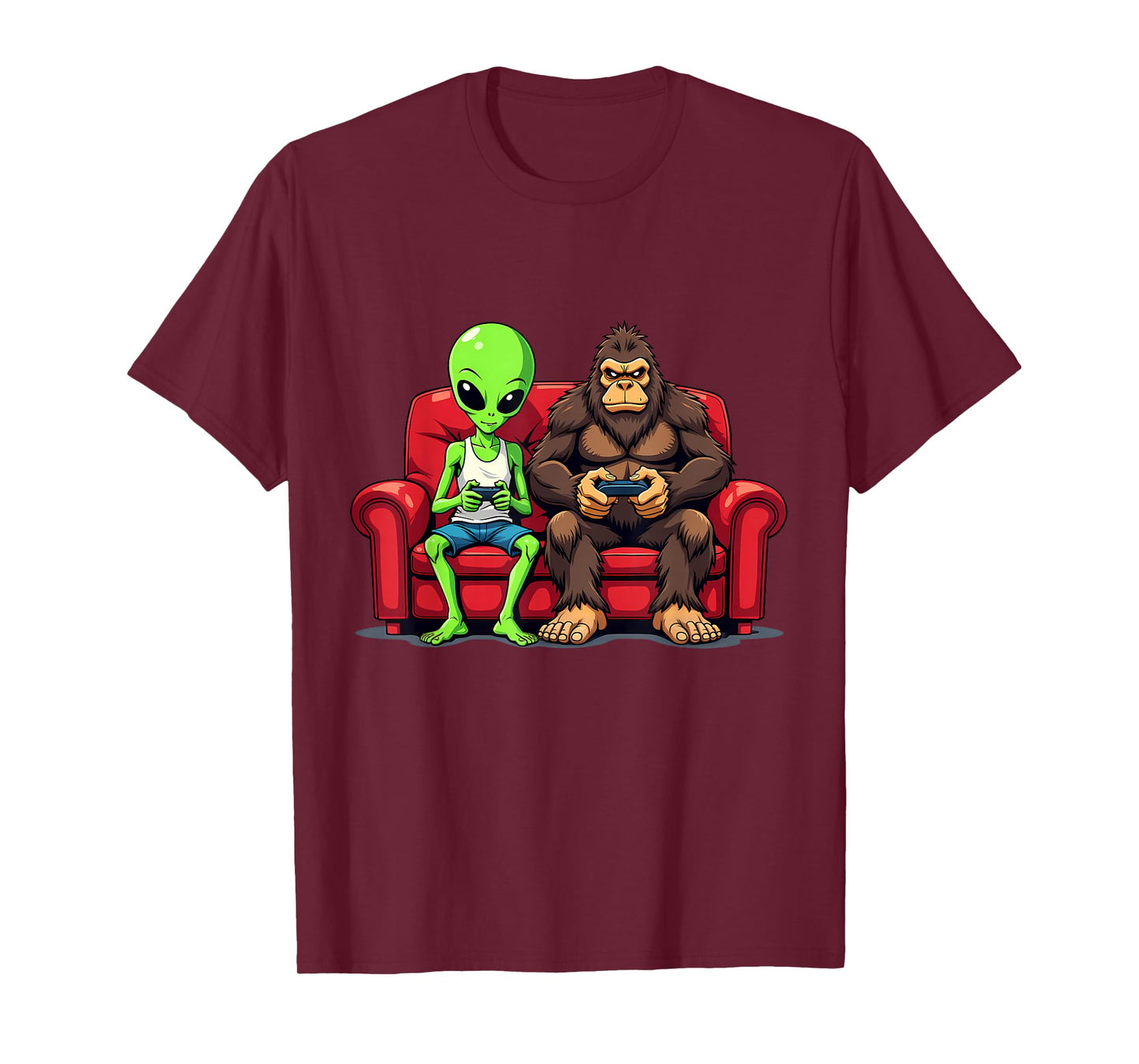 Funny Bigfoot Alien Sasquatch Gaming UFO Design T-Shirt