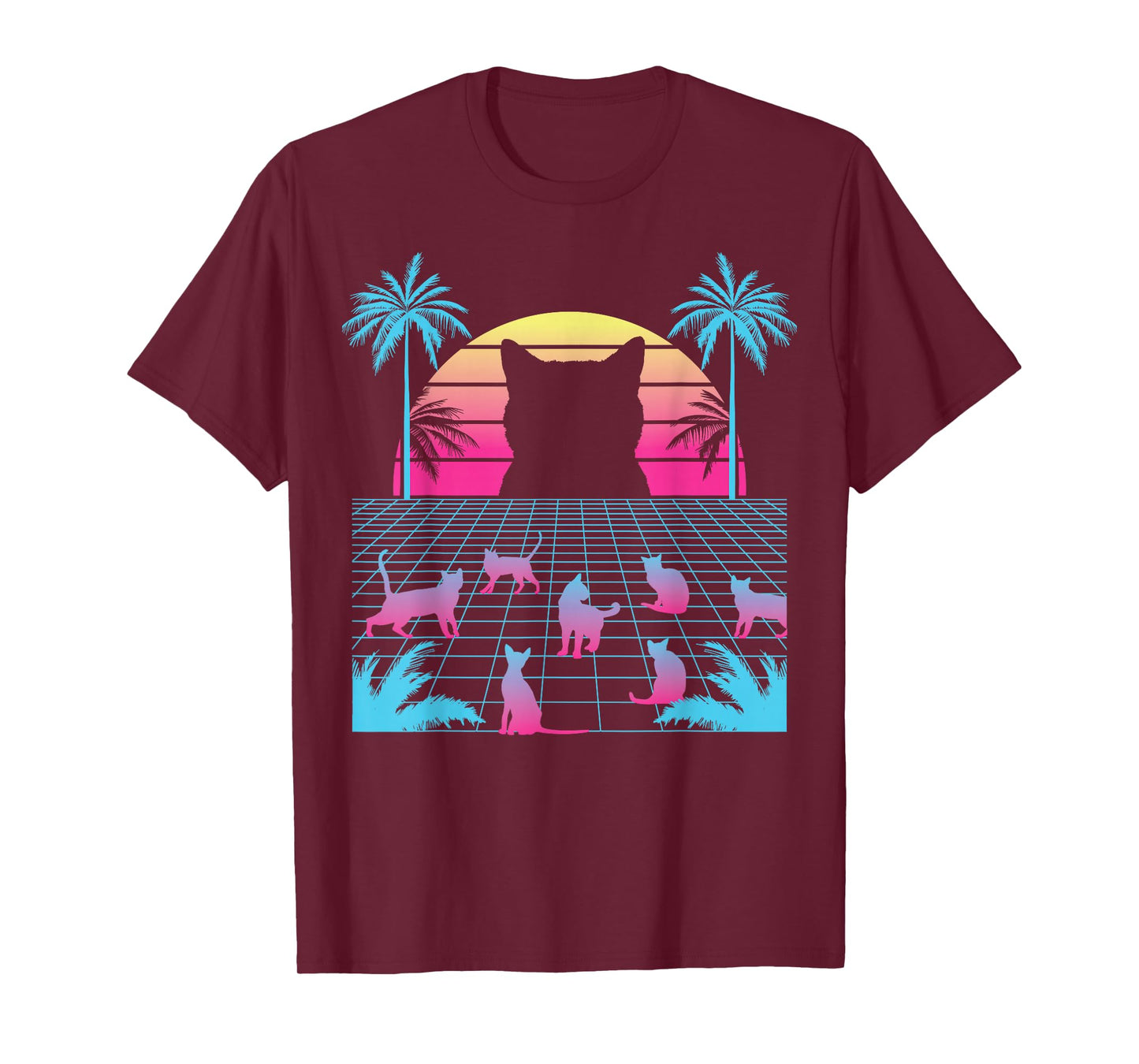Vaporwave Cats - Retro Vintage Sunset - 80s 90s Japanese T-Shirt