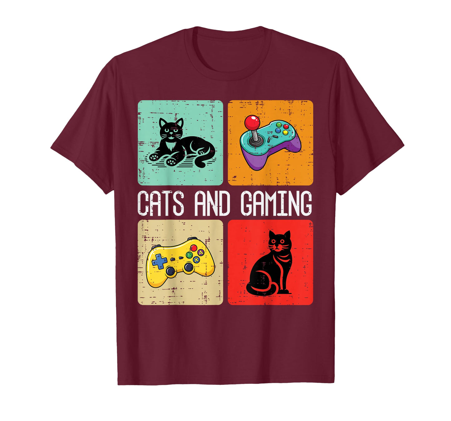 Cats and Gaming Retro Video Gamer Player Men Boys Kids Women T-Shirt