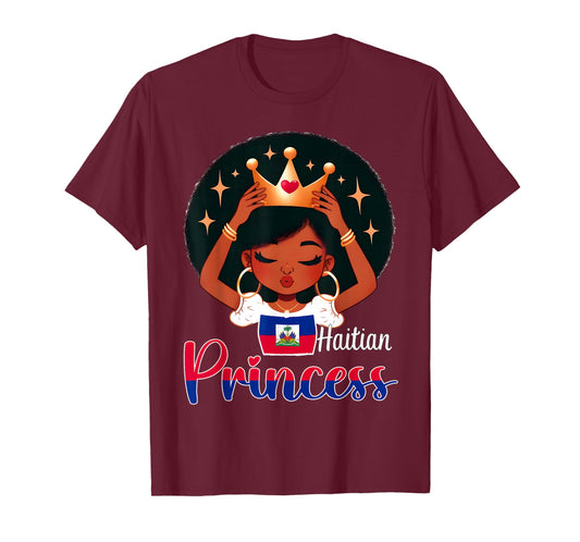 Haitian Princess Haiti Flag Melanin for Black Girls Kids T-Shirt