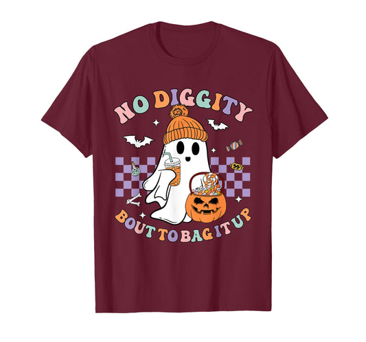 No Diggity Bout to Bag It Up Cute Ghost Halloween Kids Candy T-Shirt
