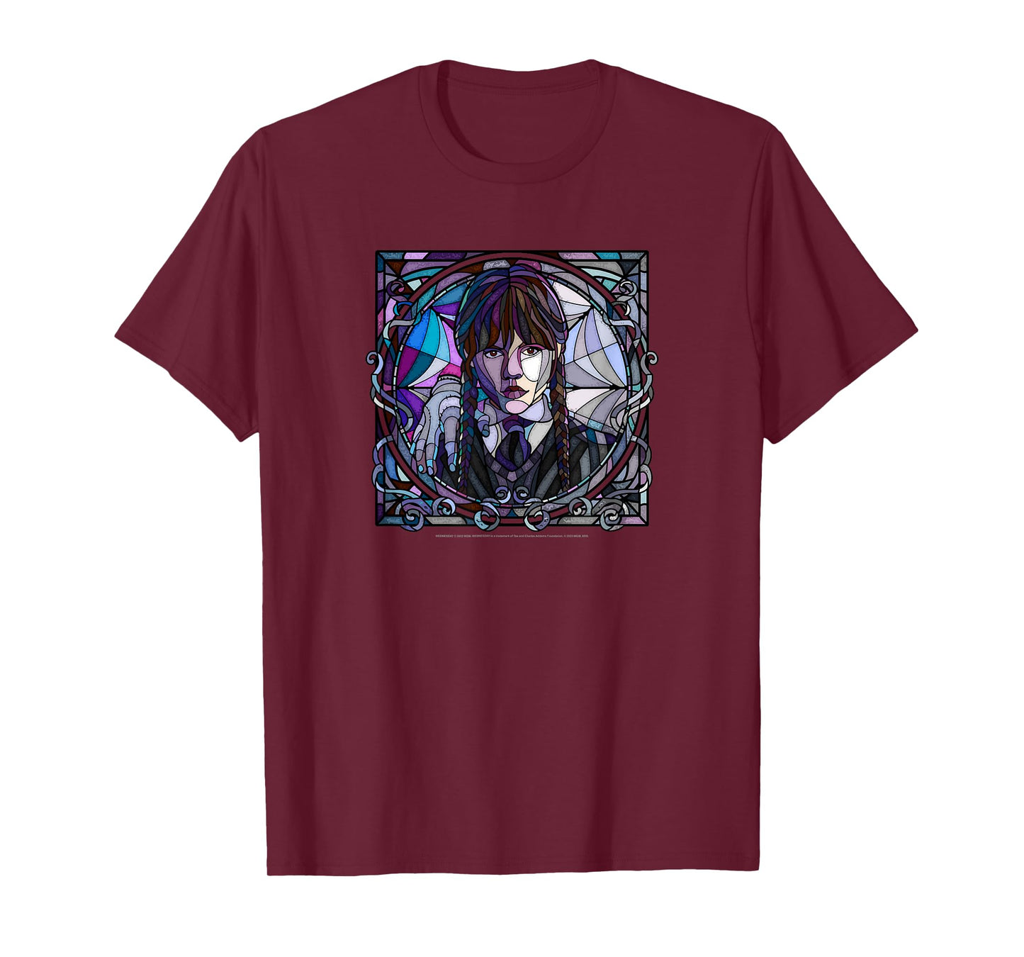 Wednesday & Thing Stained Glass Square Portrait T-Shirt