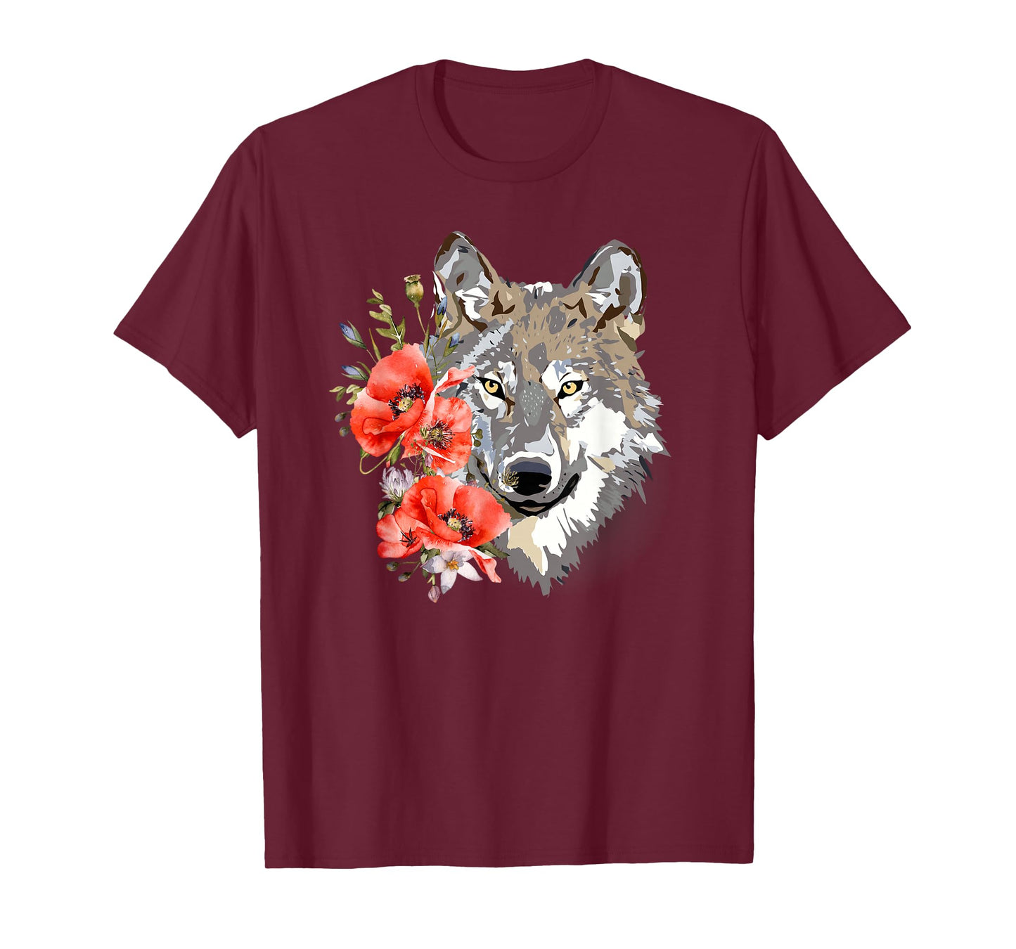 Wolf Cute Floral Graphic Wolves Women Girls T-Shirt