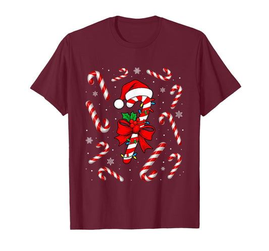 Funny Red and White Candy Cane Xmas Lights Santa Christmas T-Shirt