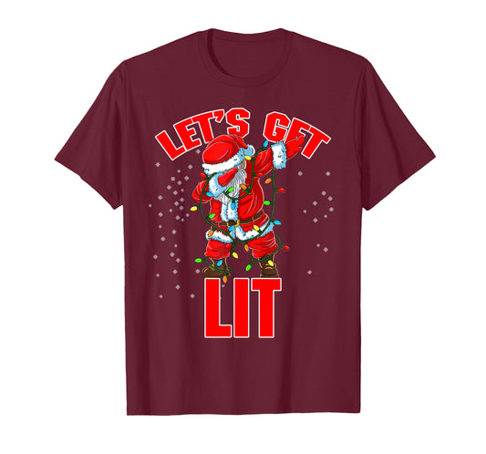 Let's Get Lit Drinking Santa Hat Dabbing Christmas Lights T-Shirt