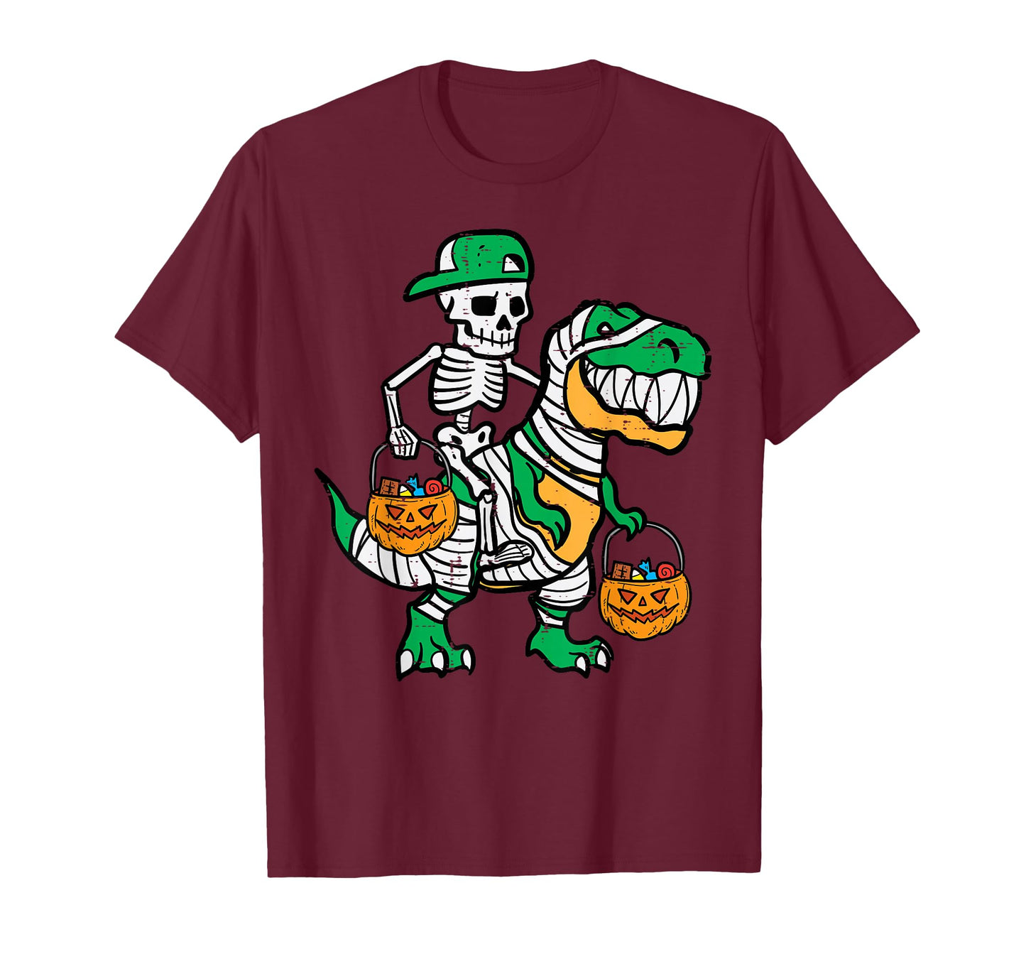 Skeleton Green Cap Dino Toddler Boys Halloween Kids Youth T-Shirt