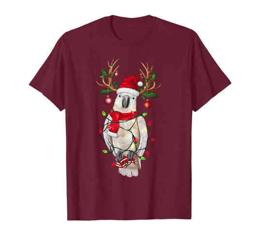 Funny Cockatoo Reindeer Christmas Tree Light Xmas T-Shirt - Black, Unisex-Adults & Kids, Short Sleeve, T-Shirt, Size Small