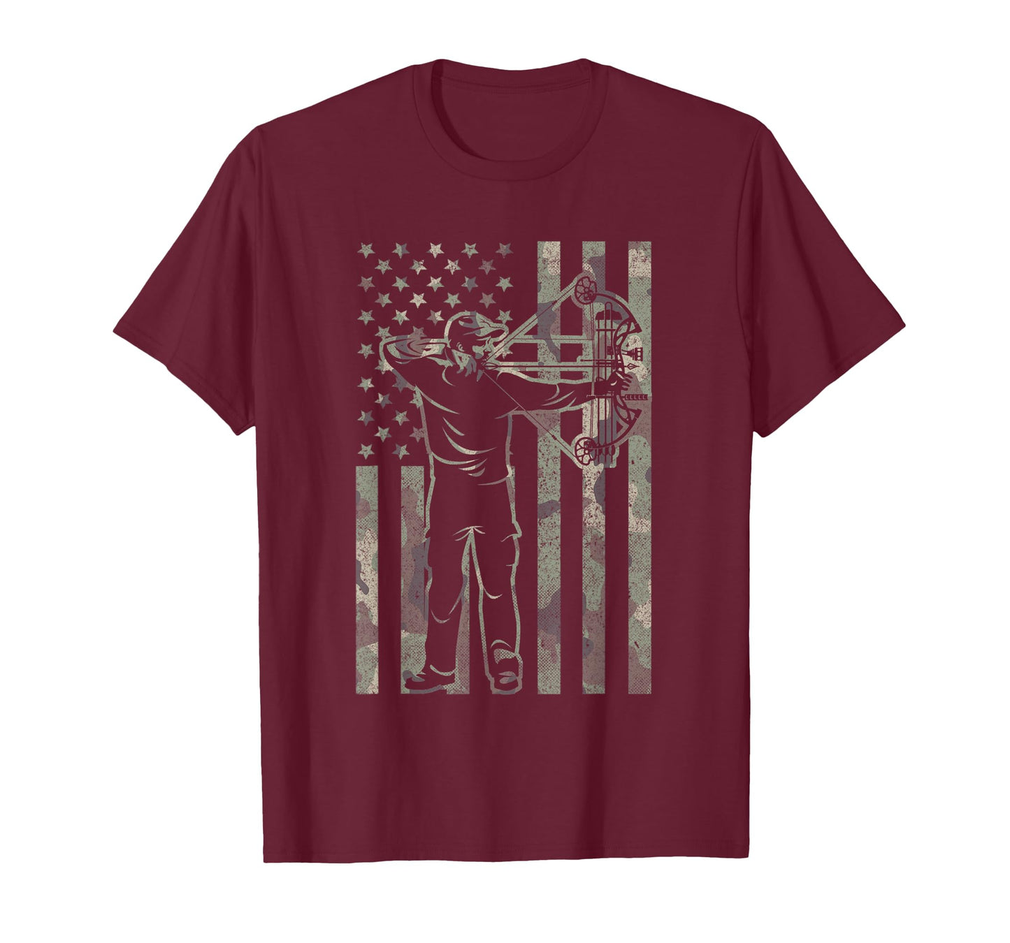 Archery Bow Hunter Deer Bow Hunting Vintage Camo US Flag T-Shirt