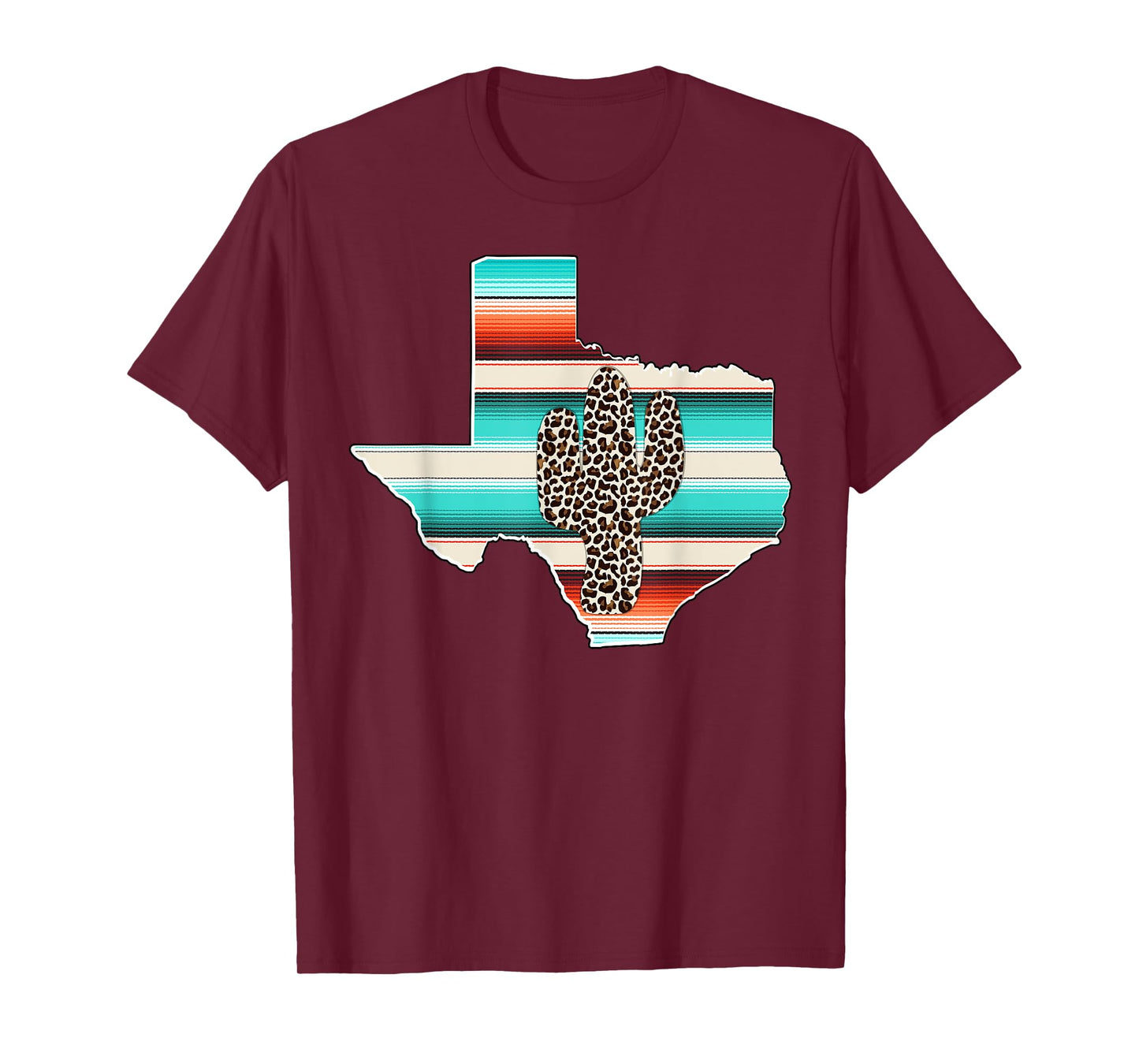 Texas State Pride Leopard Cactus Serape print Turquoise T-Shirt
