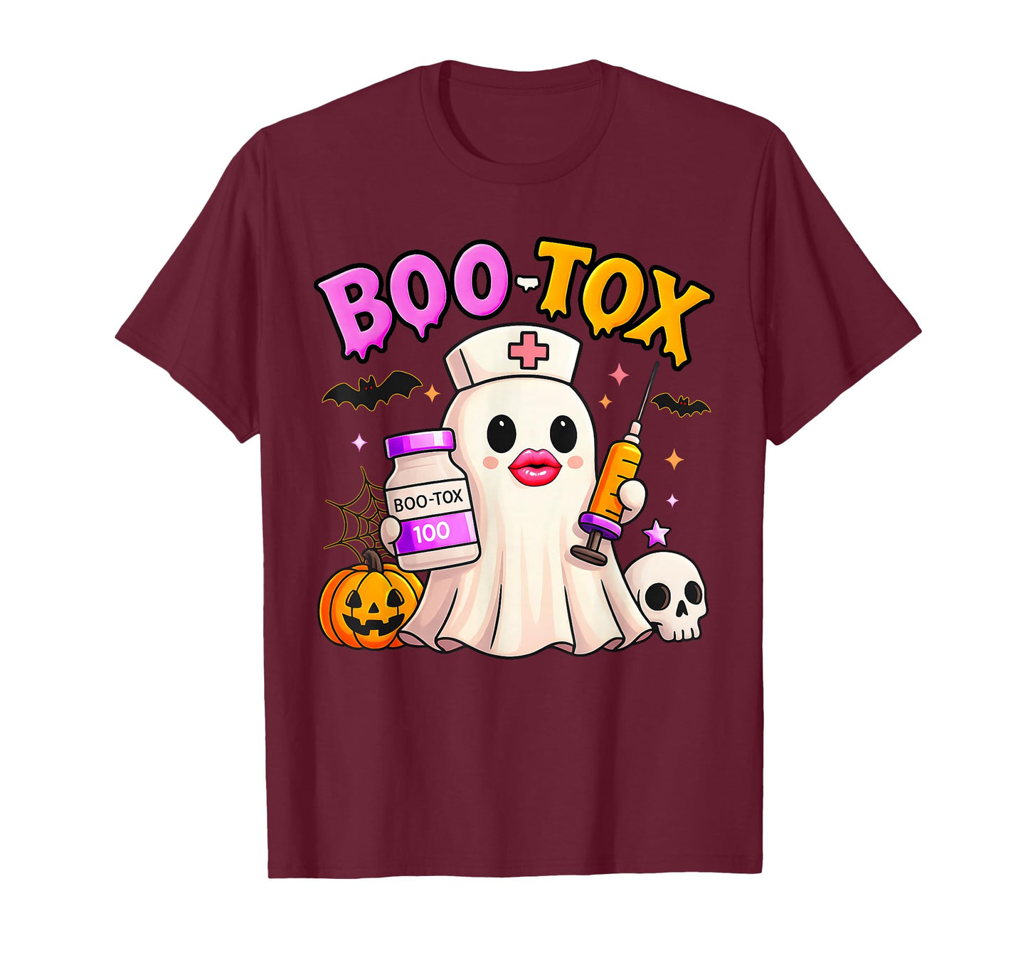 Funny Boo Tox Aesthetic Nurse Ghost Skull Pumpkin Halloween T-Shirt