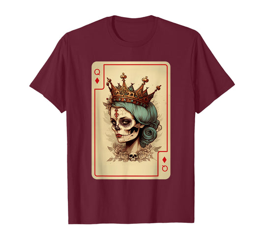 Diamond Queen Gothic Poker Card Game Creepy Queen of Diamond T-Shirt