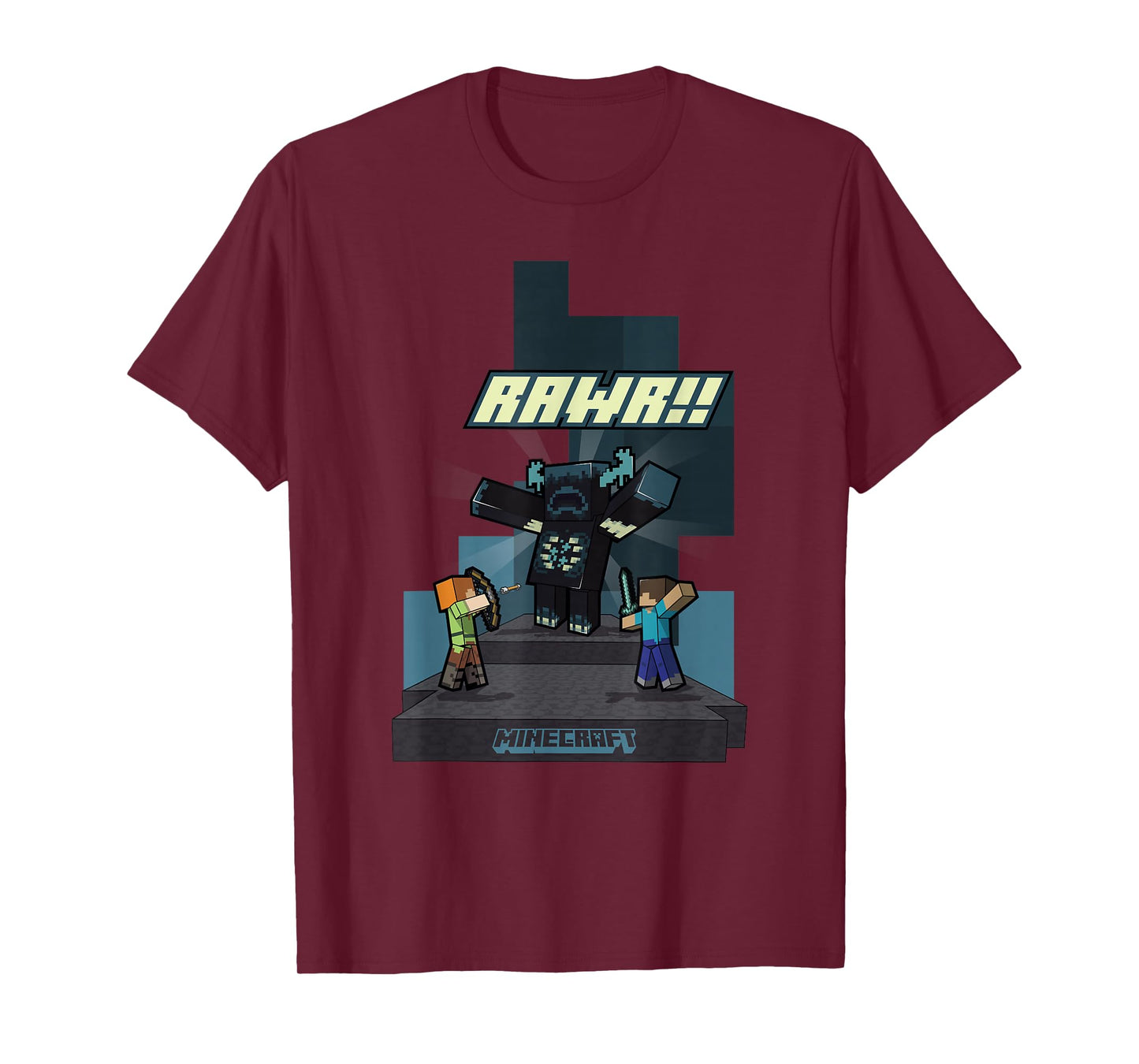 Minecraft Rawr!! Alex And Steve Fighting Off Warden T-Shirt