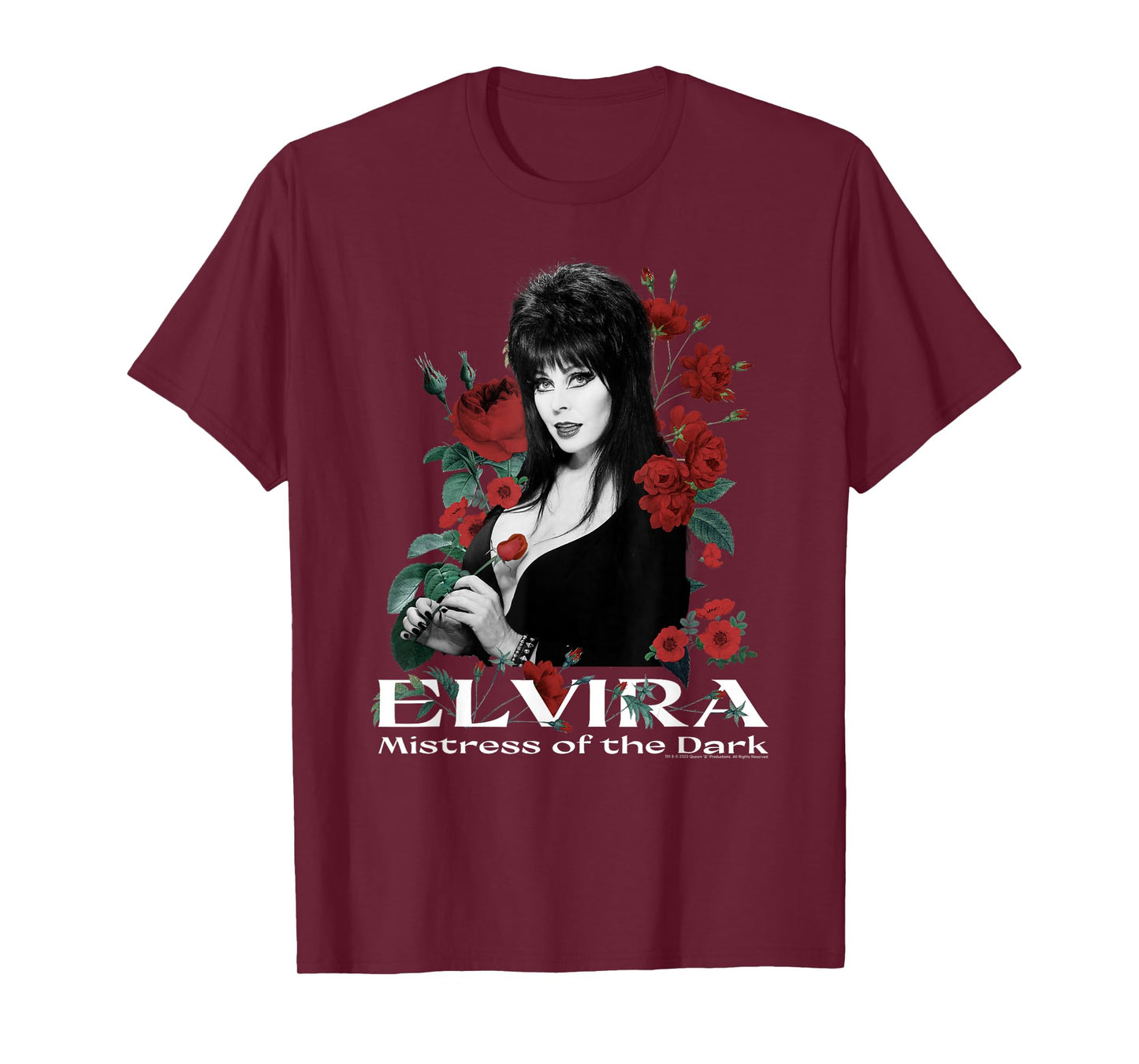 Elvira Mistress of The Dark Red Roses Portrait T-Shirt