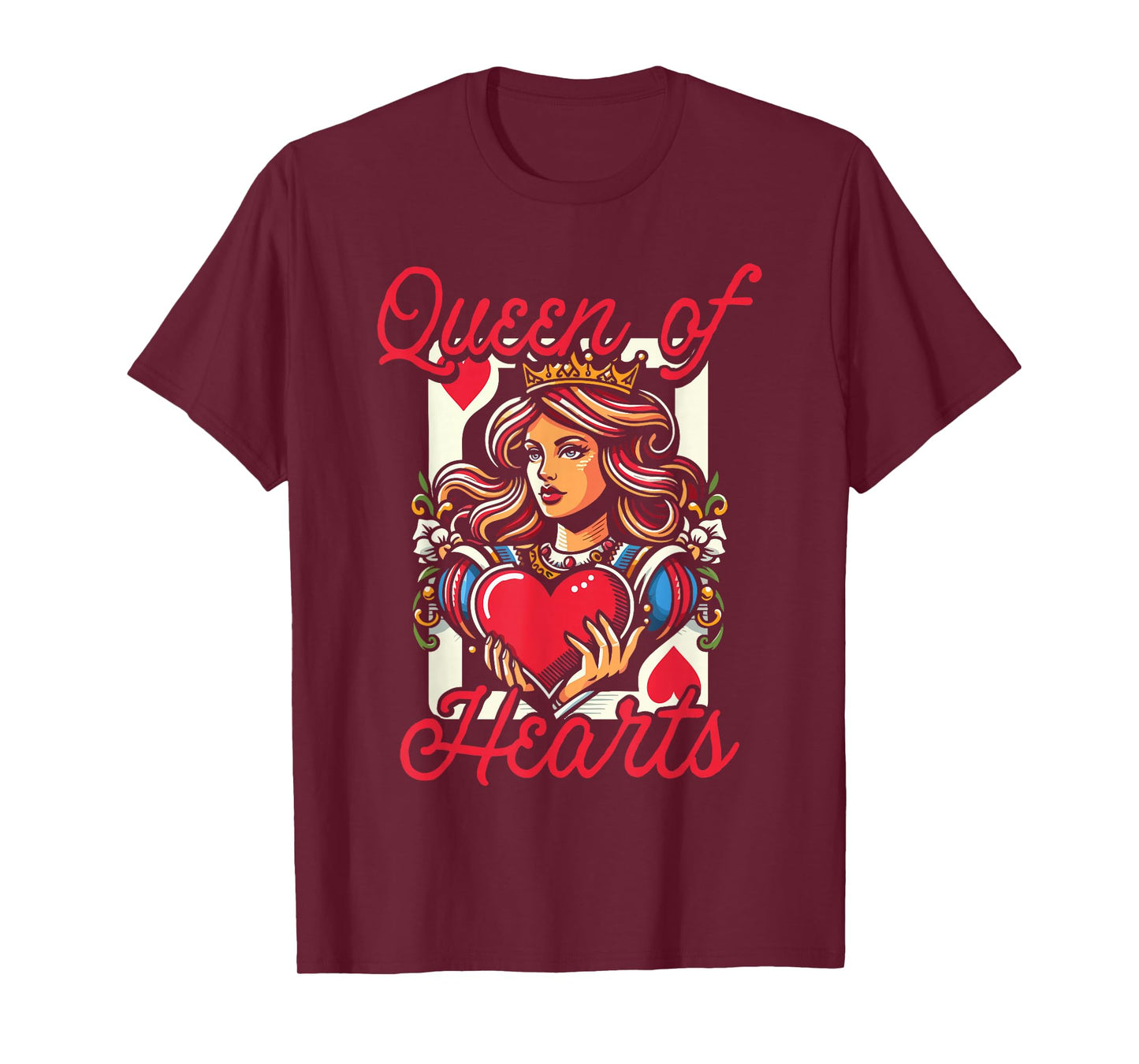 Queen Of Hearts Vintage Card Design Love Passion Girl Women T-Shirt