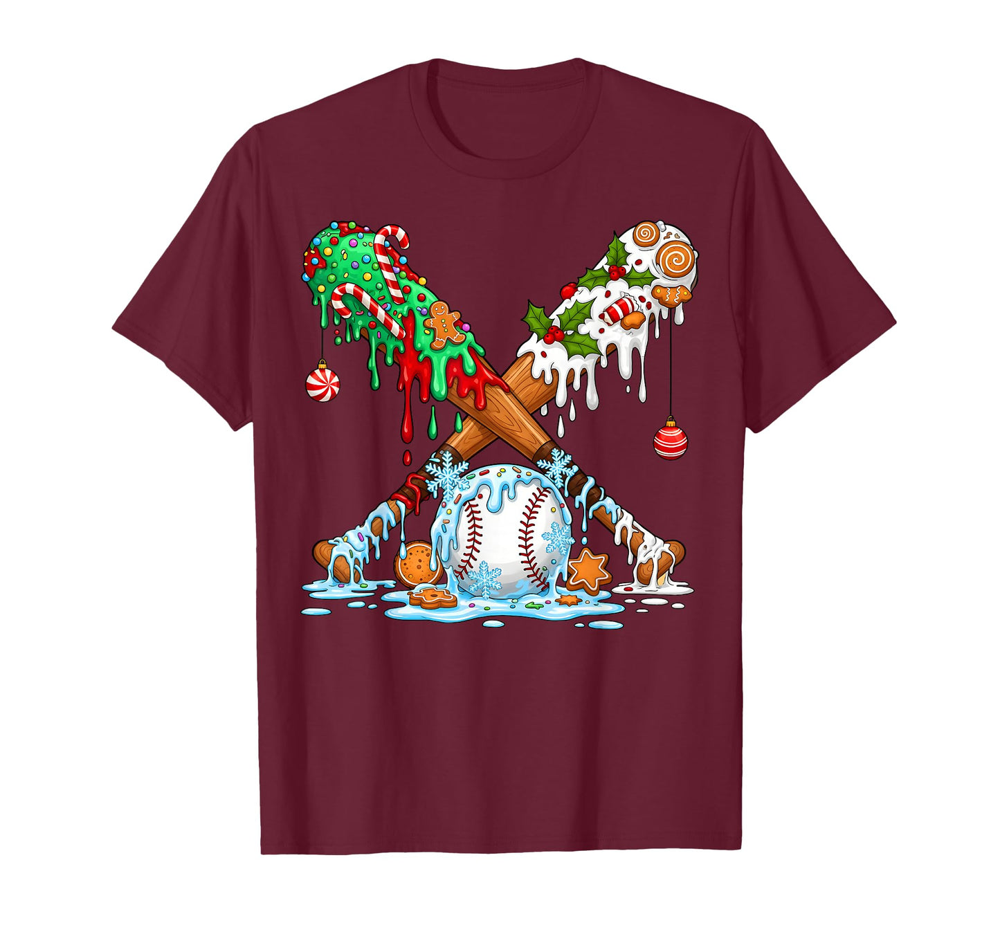 Christmas Baseball Ice Cream Drip Candy Game Day Boys Kids T-Shirt