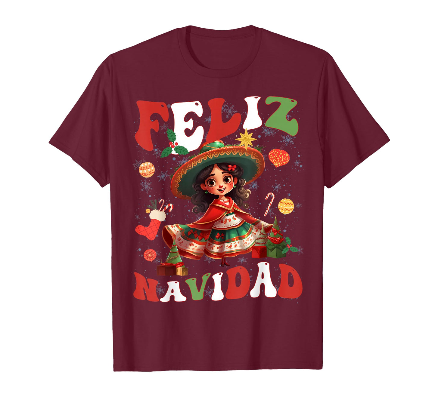 Girls Vintage Feliz Navidad Retro Christmas Spanish Xmas T-Shirt