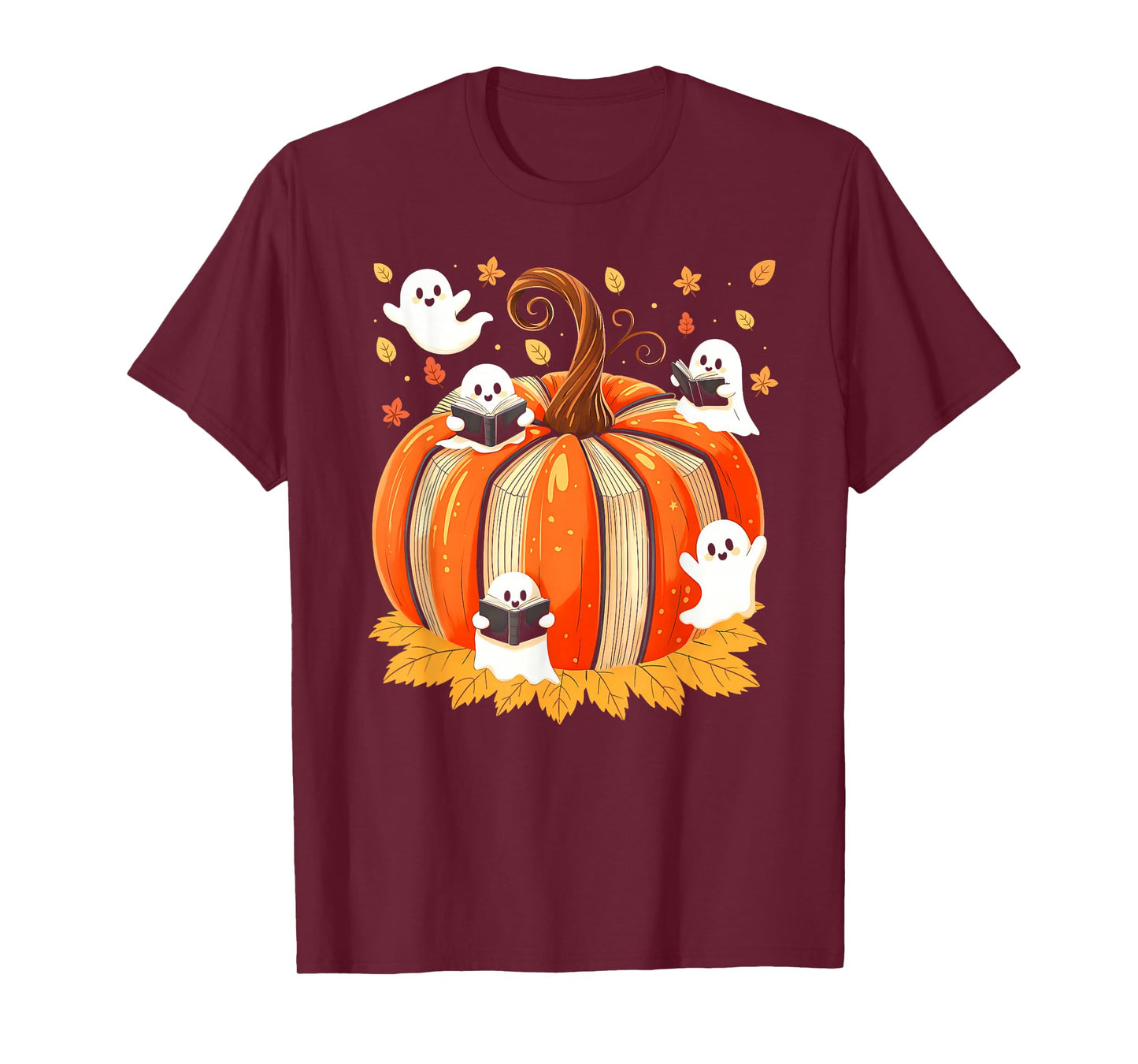 Fall Book Pumpkin Books Ghost Reading Halloween Teacher T-Shirt