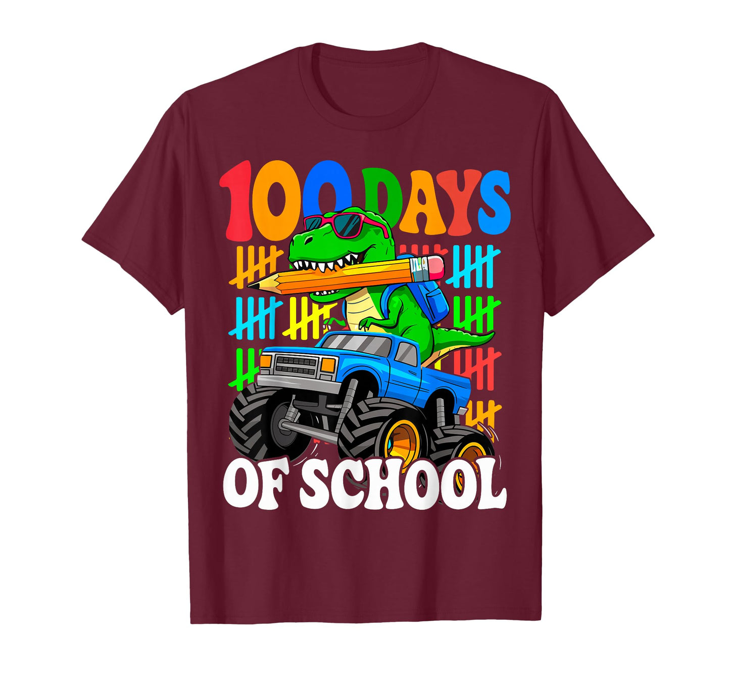 100th Day of School Monster Truck Dinosaur 100 Days School T-Shirt
