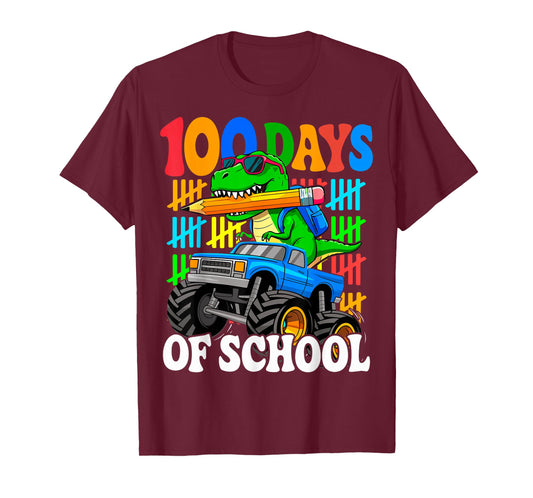 100th Day of School Monster Truck Dinosaur 100 Days School T-Shirt