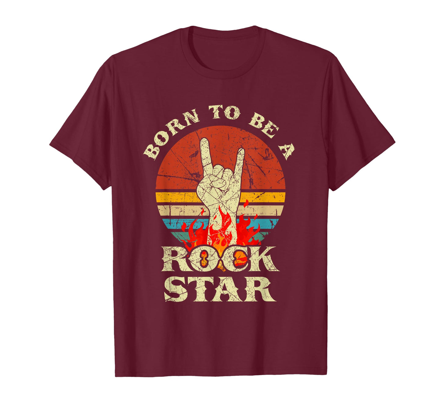 Born To Be Rock Star T-Shirt Hand Horns Vintage Retro T-Shirt