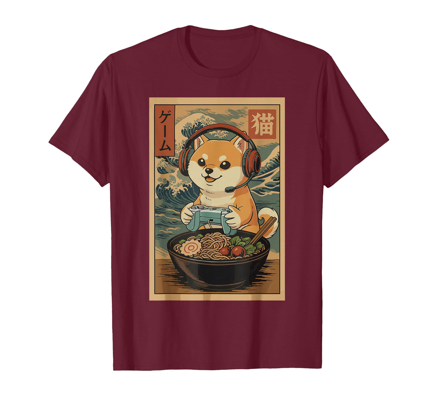 Kawaii Japanese Ramen Dog Retro Gaming Shirts for Men T-Shirt