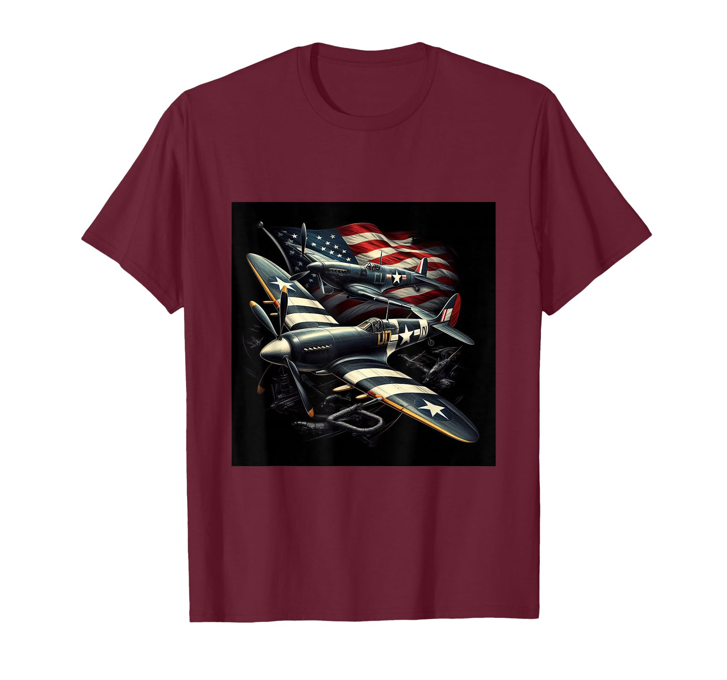 Spitfire F4U Corsair WW2 Airplanes US Flag T-Shirt