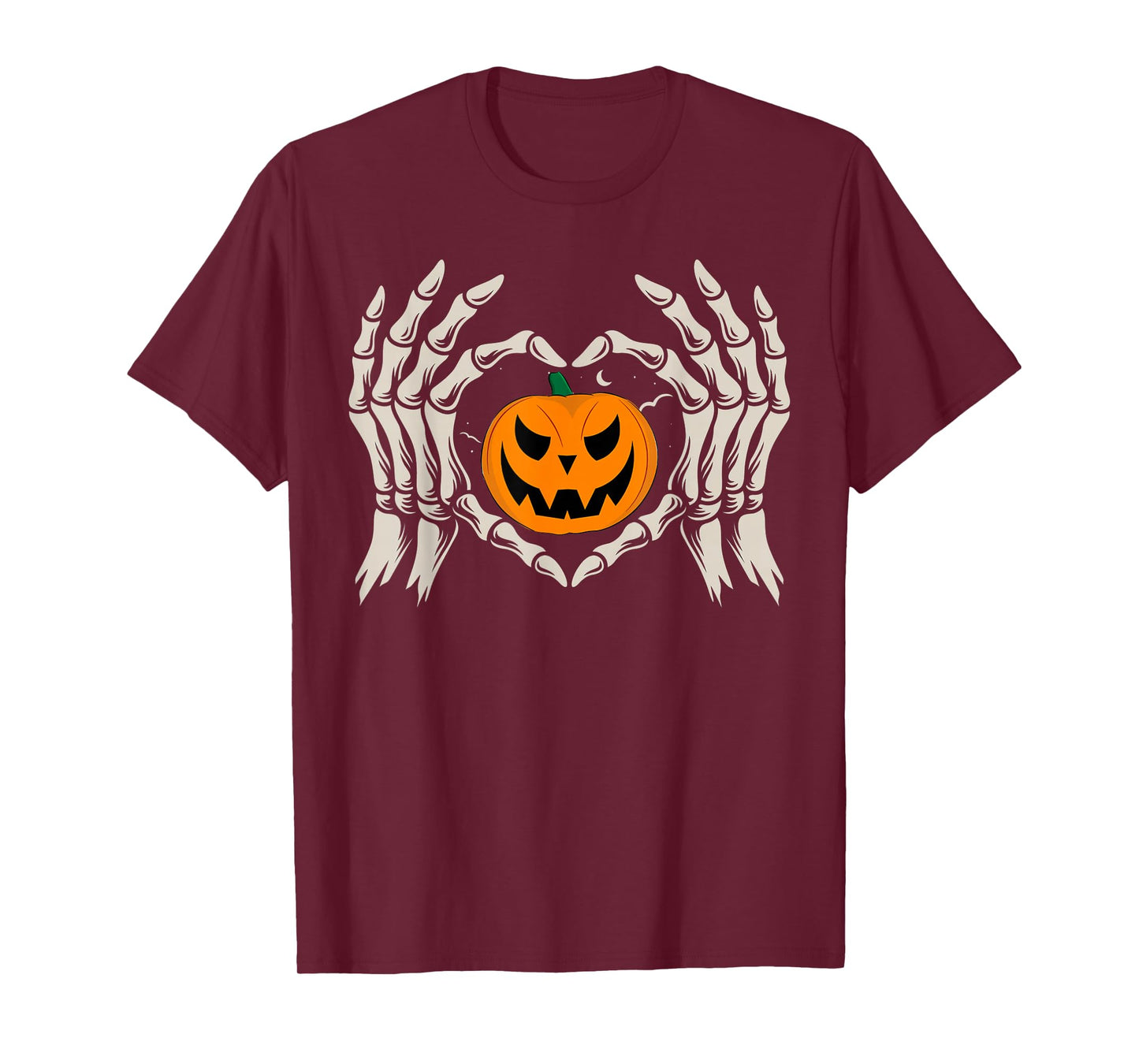 Skeleton Hand Heart with Pumpkin Halloween Funny Bones Love T-Shirt