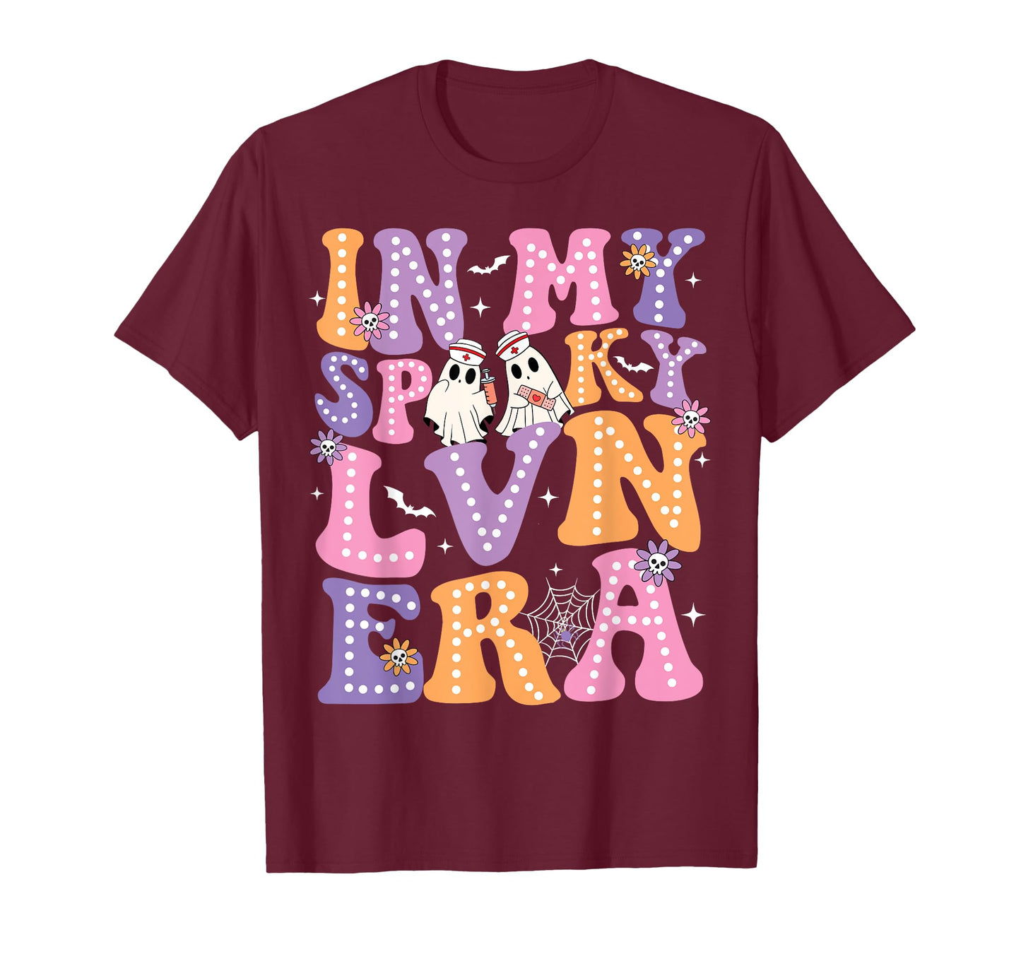 Groovy In My Spooky LVN Era Ghost Nurse Halloween Nursing T-Shirt