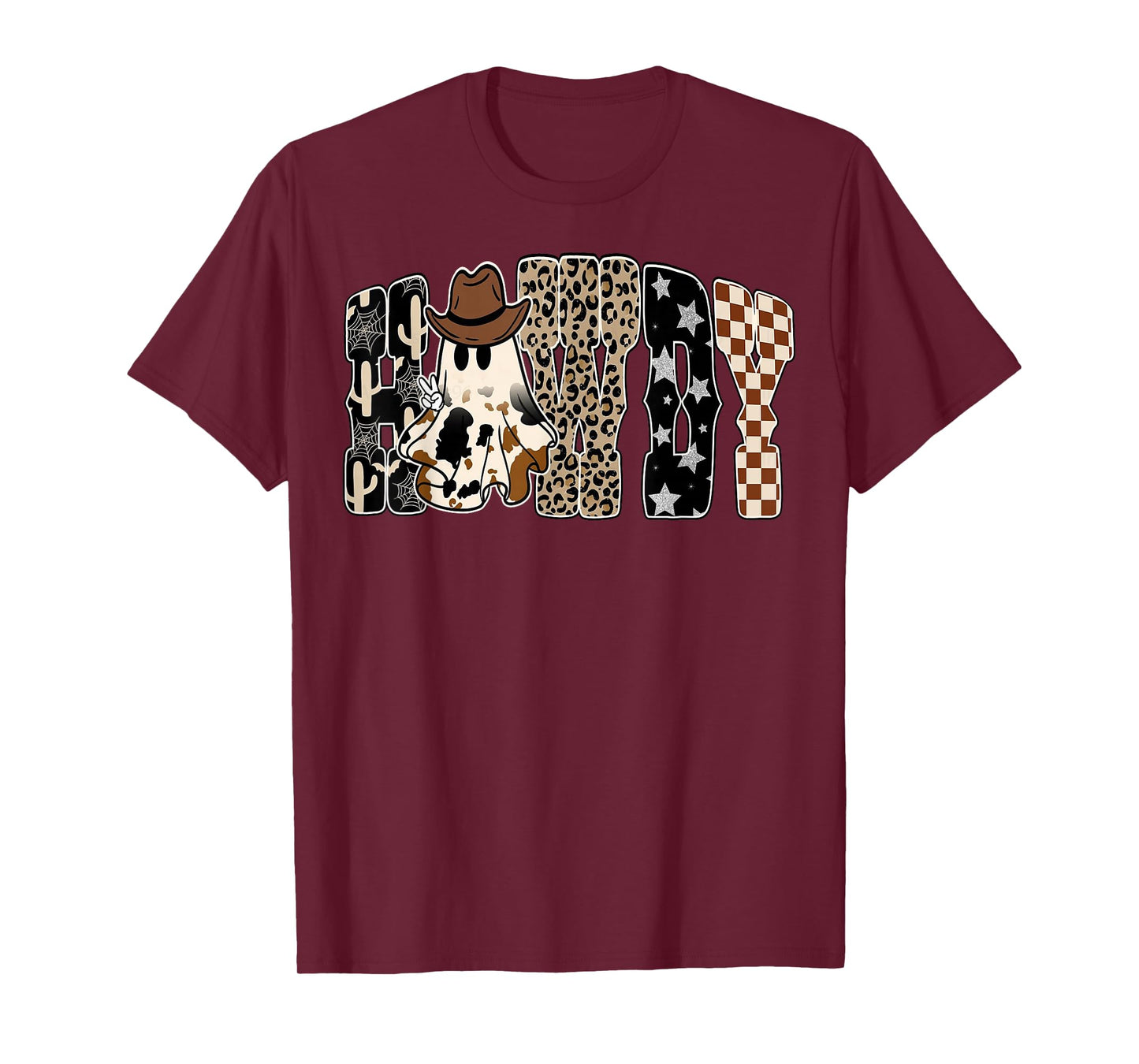 Leopard Howdy Boo Checkered Cute Cowboy Halloween T-Shirt