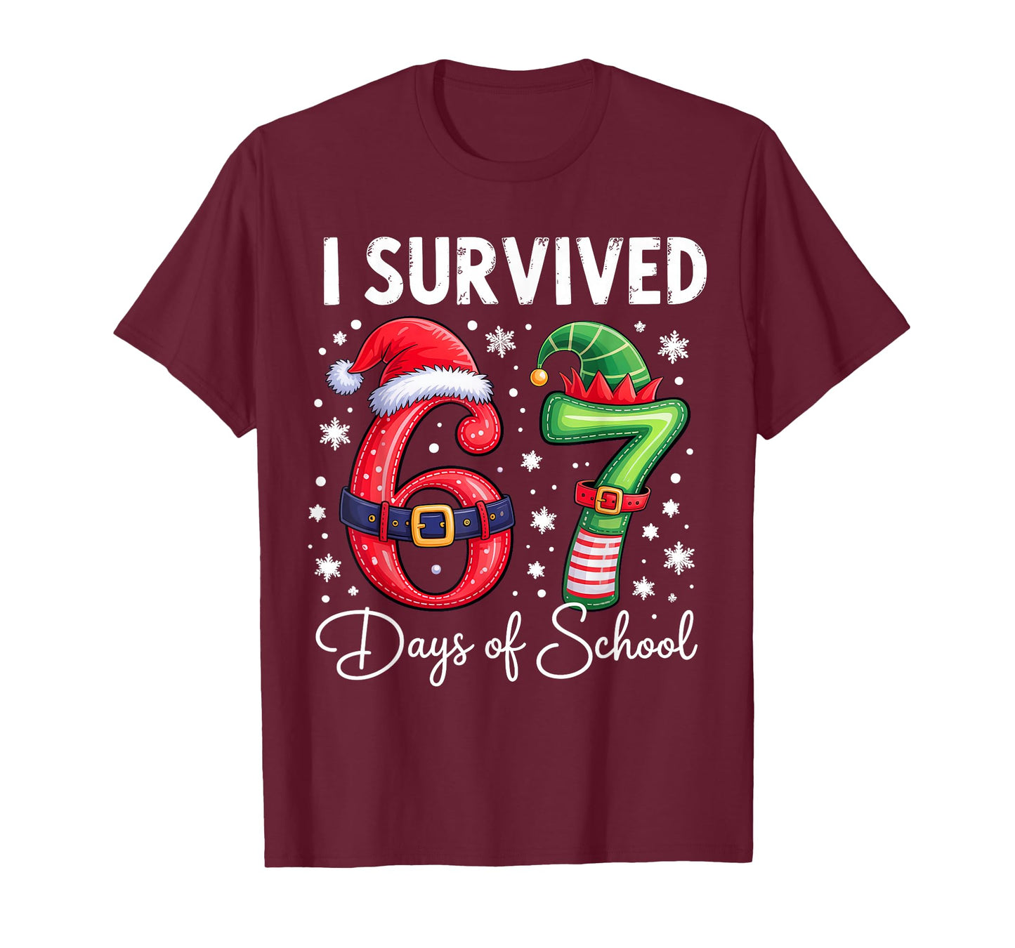 I Survived 67 Days of School Christmas Candy Cane Six Seven T-Shirt