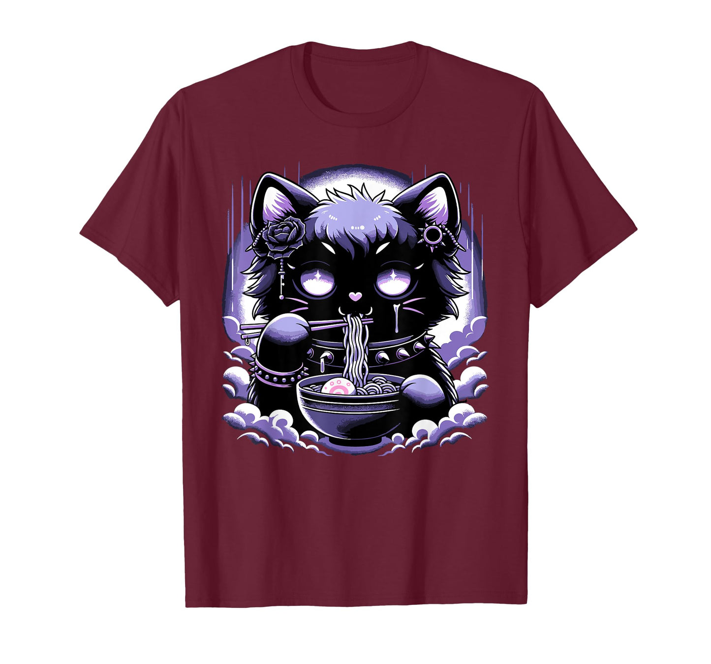 Pastel Goth Aesthetic Kawaii Creepy Cat Eating Ramen Noodles T-Shirt