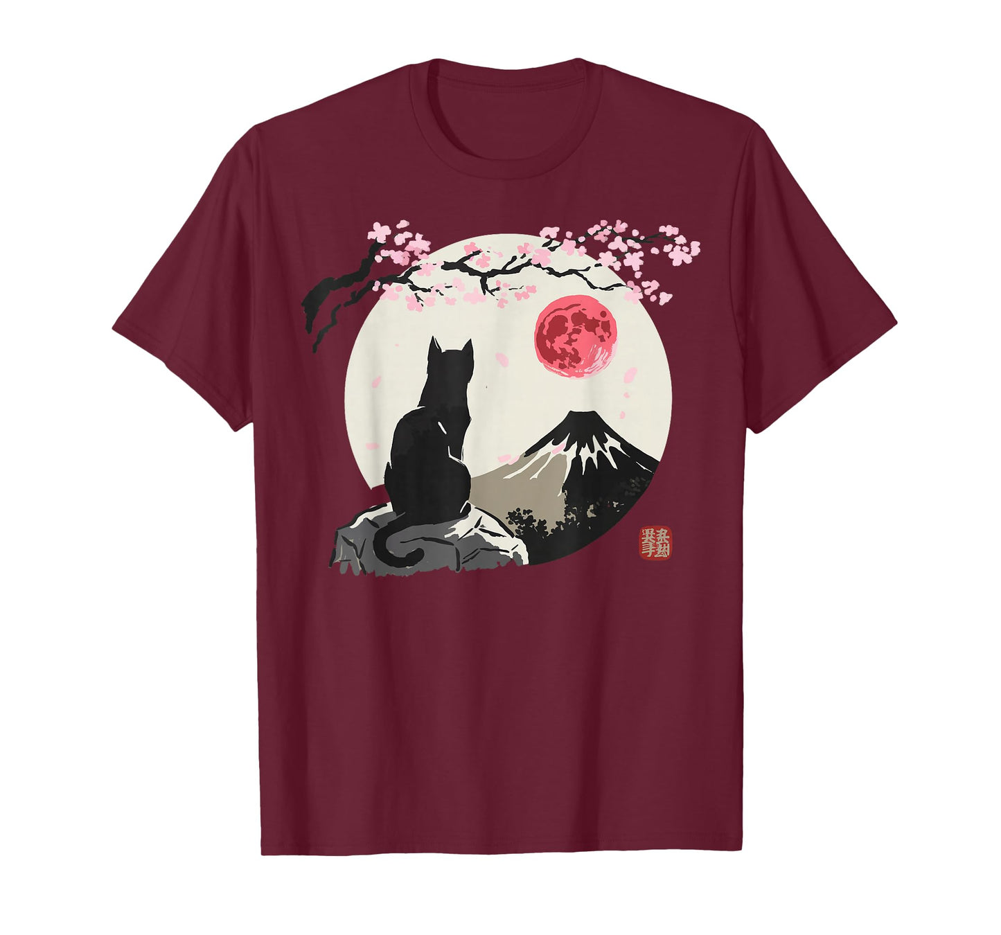 Cat Moon Cherry Blossom T-Shirt