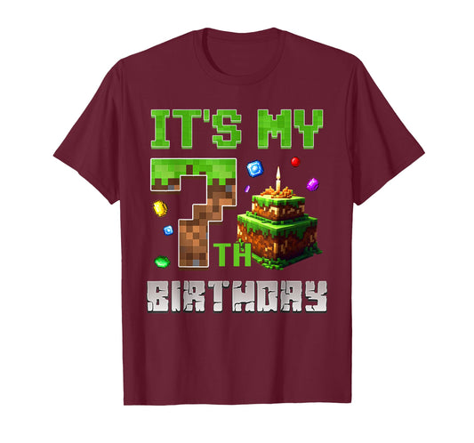 It's My 7th Birthday Shirt Birthday Boy Gamer Pixel Number T-Shirt