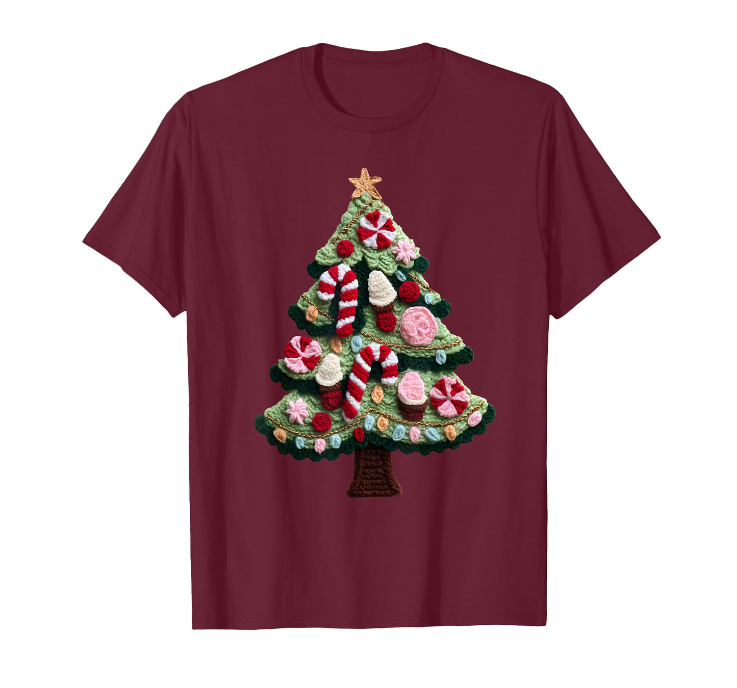 Christmas Tree Ornament Candy Cane Crochet Holiday Pajamas T-Shirt