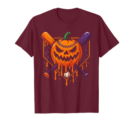 Pumpkin Halloween Baseball Ice Cream Drip Spooky Boys Youth T-Shirt