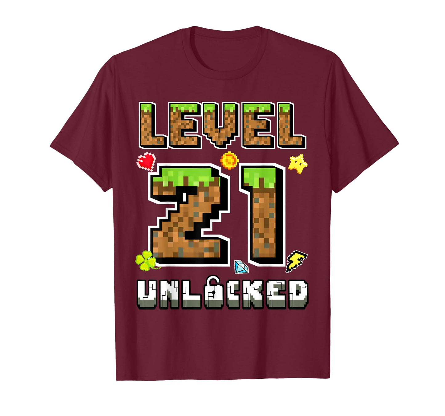 Level 21 Unlocked Birthday 21st Years Bday Gamer Pixel Men T-Shirt