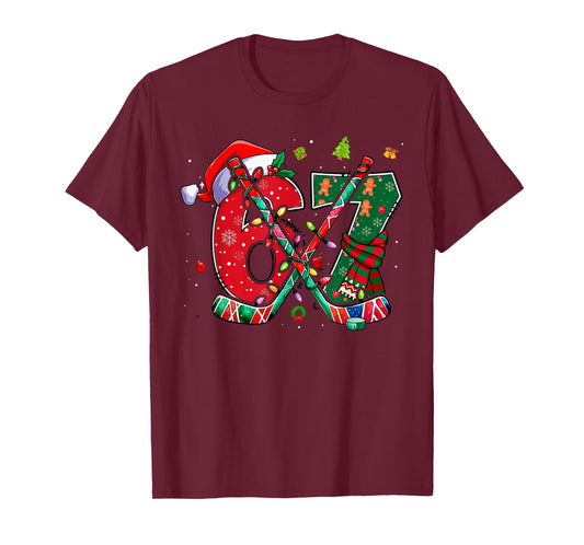 Funny 67 Six Seven Christmas Ice Hockey T-Shirt