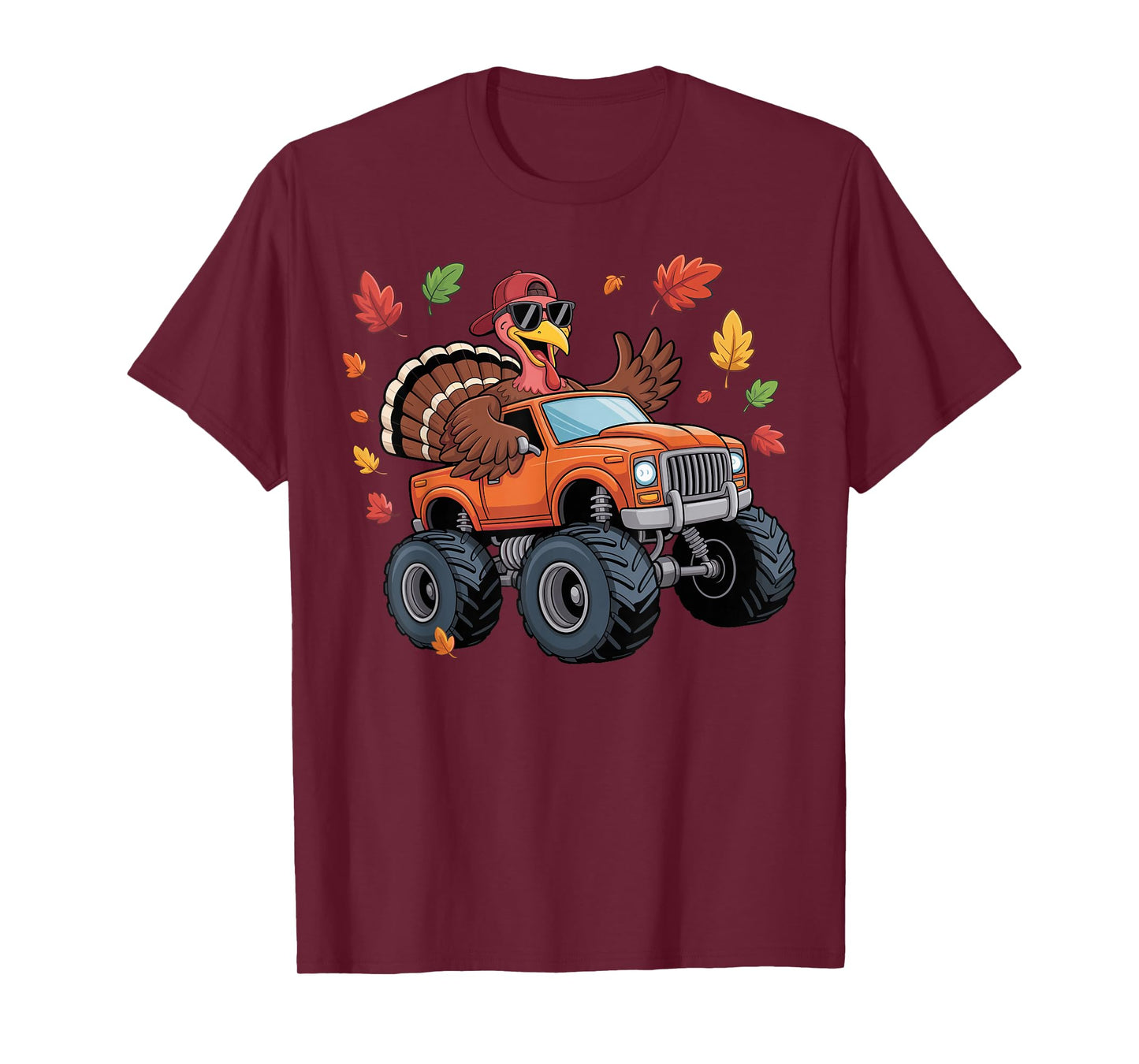 Thanksgiving Turkey Riding Monster Truck Boys Kids Youth T-Shirt