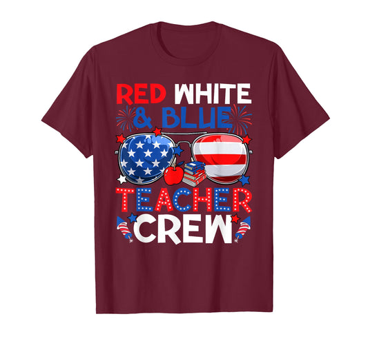 4th of July Red White & Teacher Crew American Flag T-Shirt