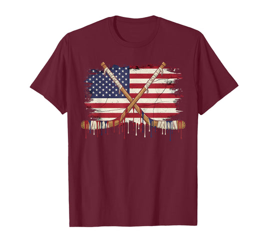Ice Hockey Ice Cream Drip Boys American Flag Youth Players T-Shirt