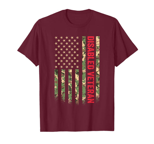 Disabled Veteran American Flag Camouflage Camo Patriotic Vet T-Shirt
