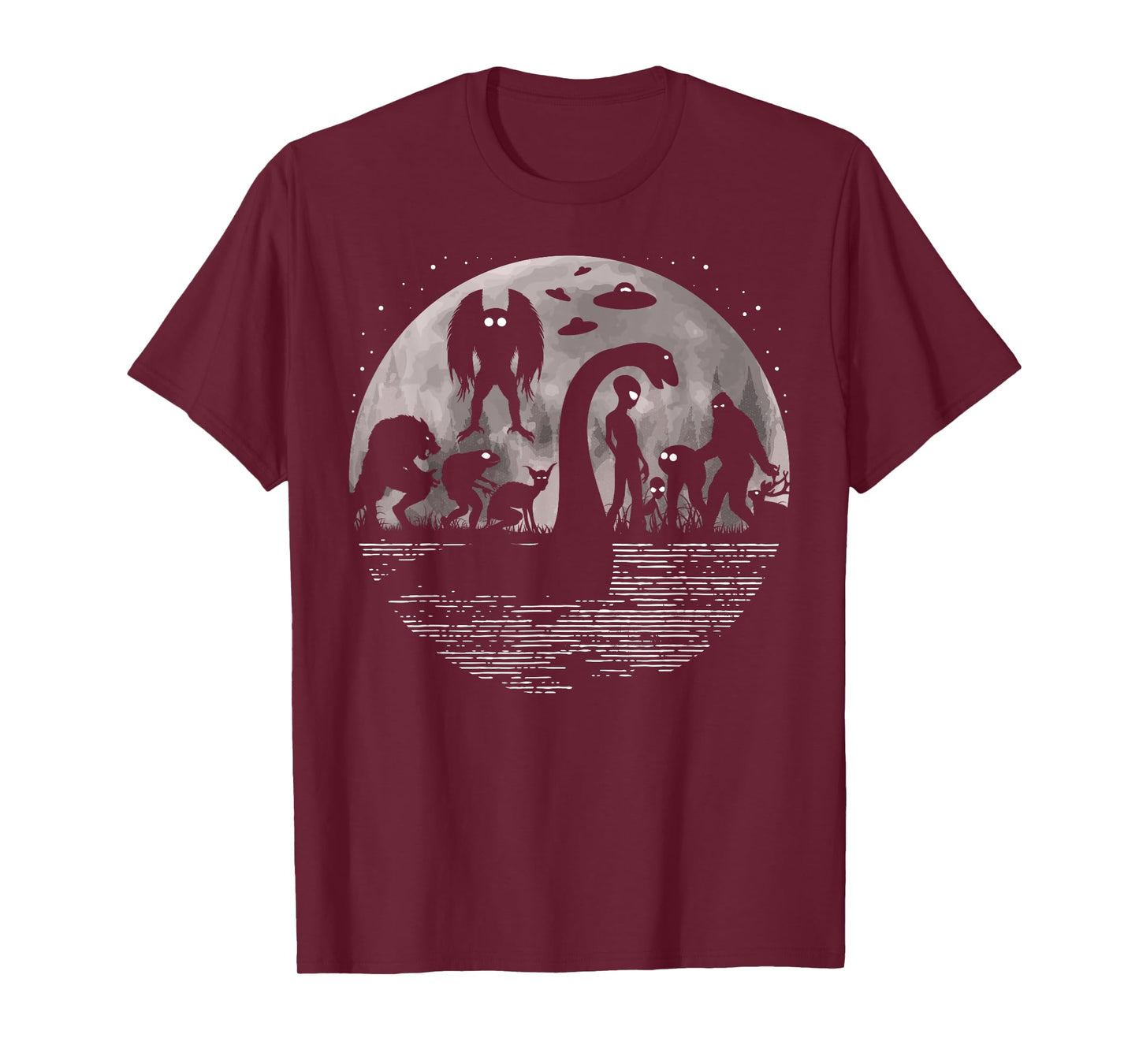 Bigfoot Loch Ness Monster Mothman and Aliens! Funny Cryptid T-Shirt Small