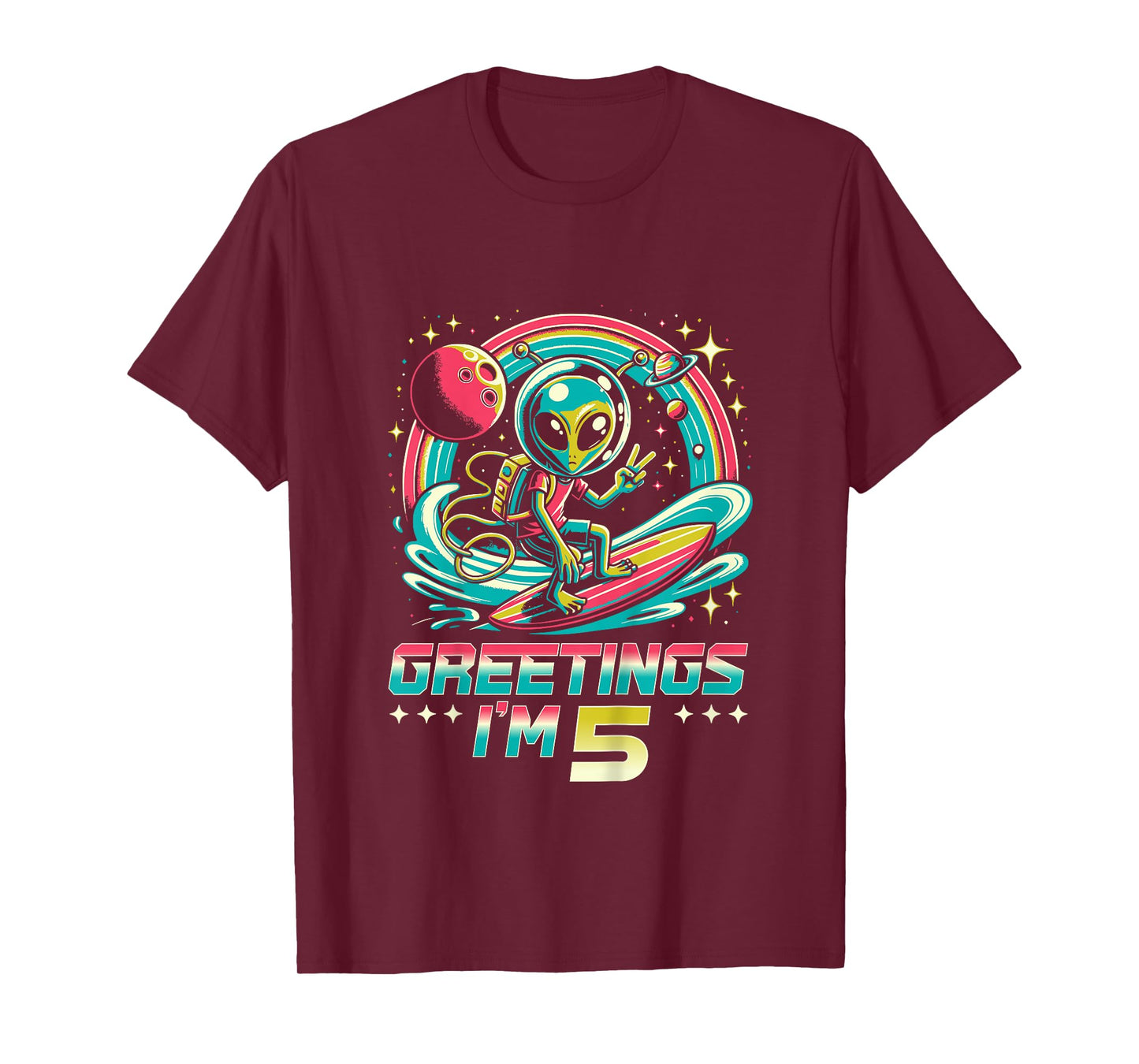 Kids 5th Birthday Alien Space Greetings I'm 5 Years Old T-Shirt