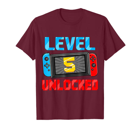 Level 5 Unlocked Gamer 5th Birthday Gift Video Game Boys T-Shirt