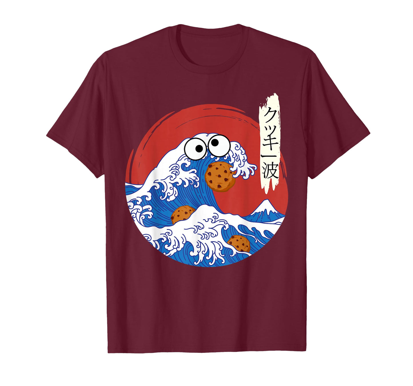 Great Wave Monster Eating Cookies Japanese Kanji Cookie Wave T-Shirt