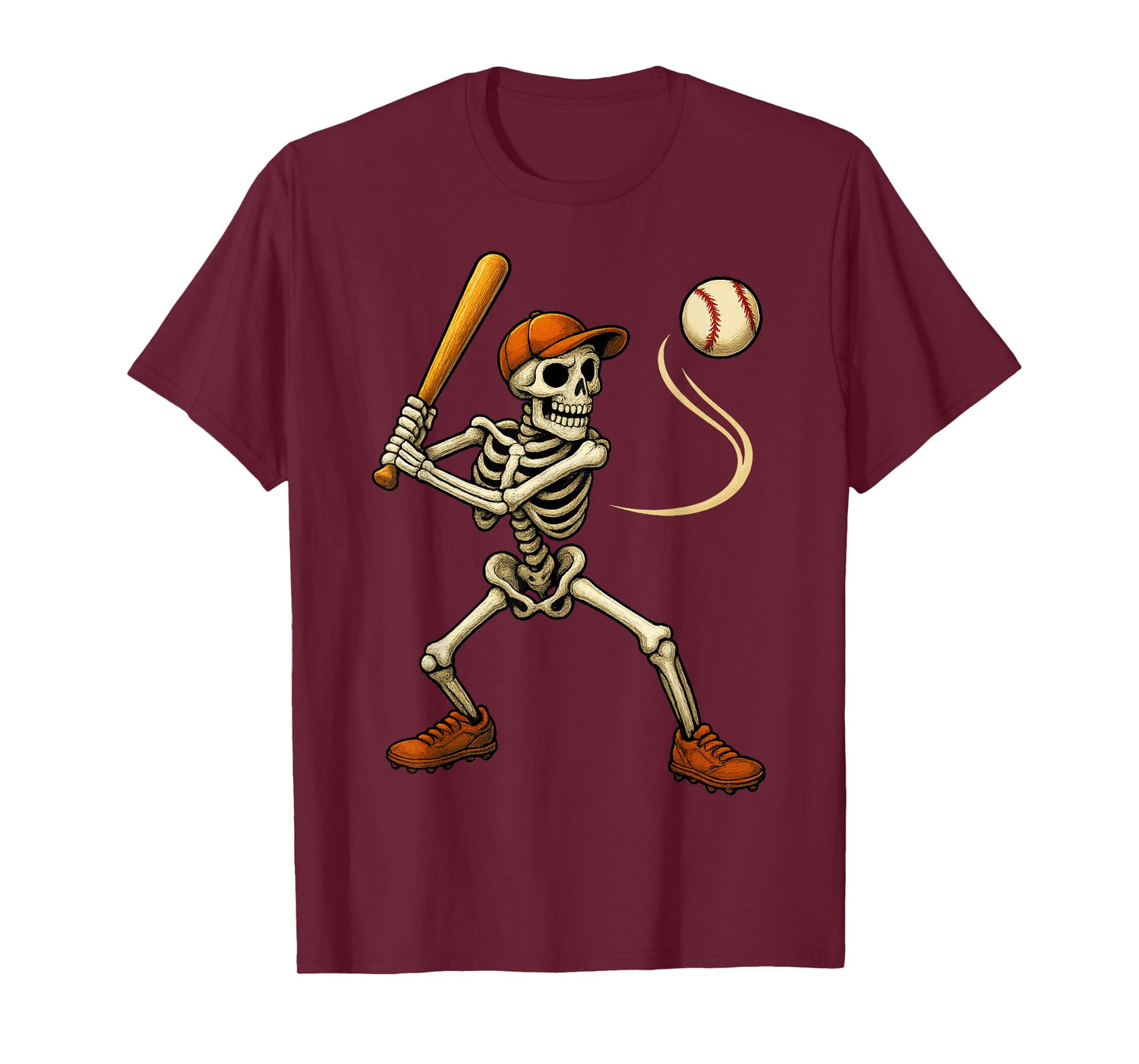 Funny Skeleton Baseball Batting Halloween Costume Men Boys T-Shirt