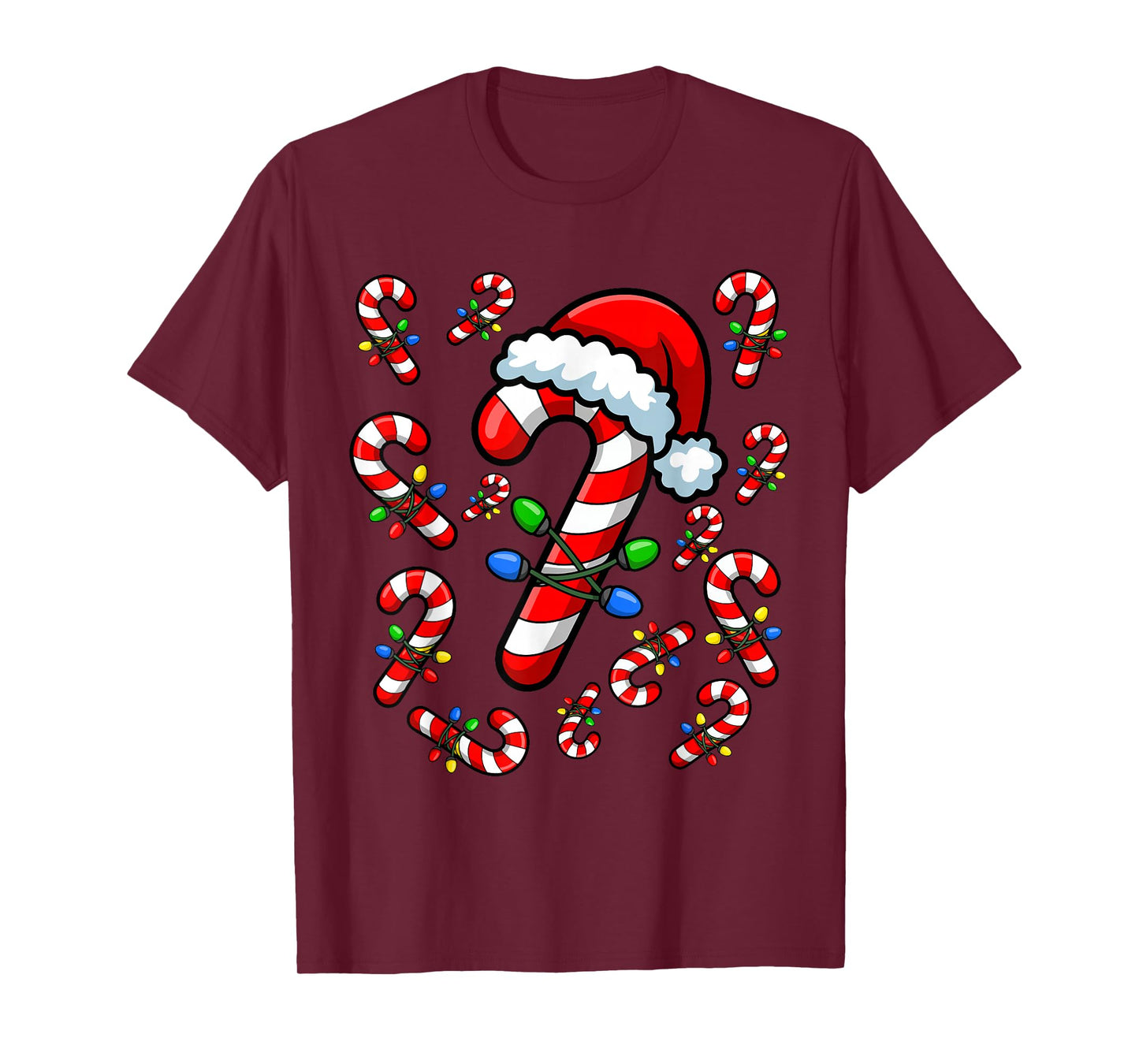 Red and White Candy Cane Santa Christmas Xmas Lights T-Shirt