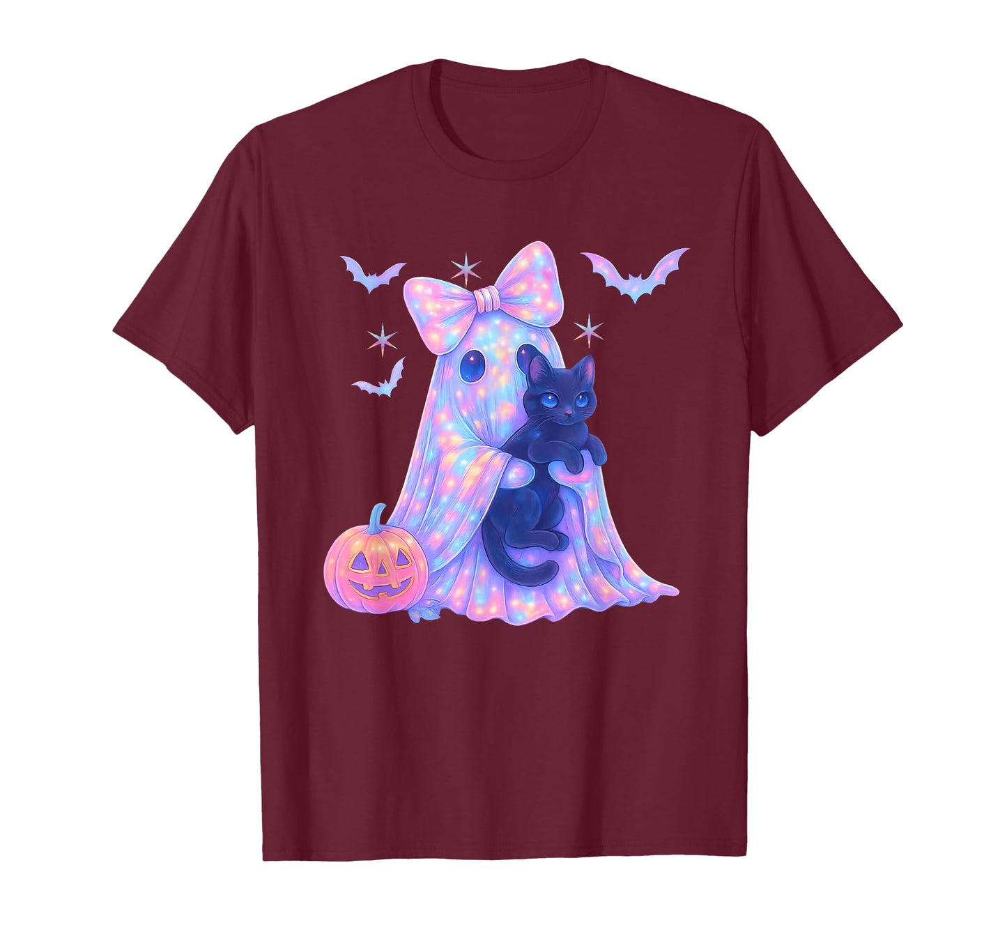 Pastel Galaxy Ghost Halloween Girl Kids Ghost Coquette Bow T-Shirt